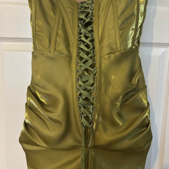 Moda Glam Corset Strapless Dress in Iridescent Green - Picture 4 of 7